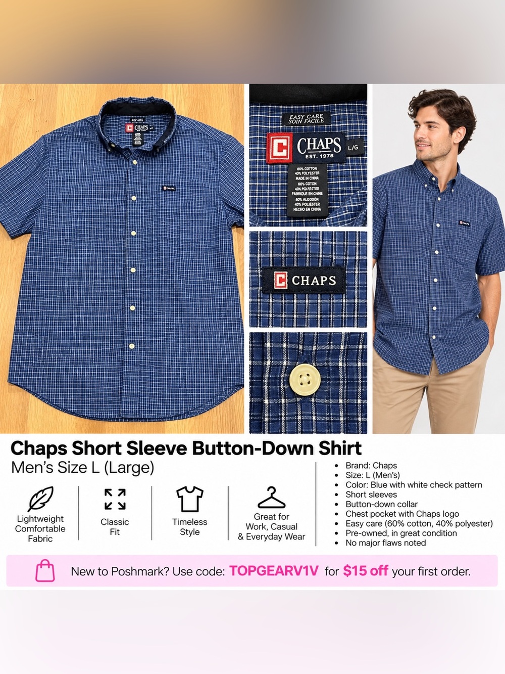 Chaps Men's Navy & White Check Button-Down Shirt